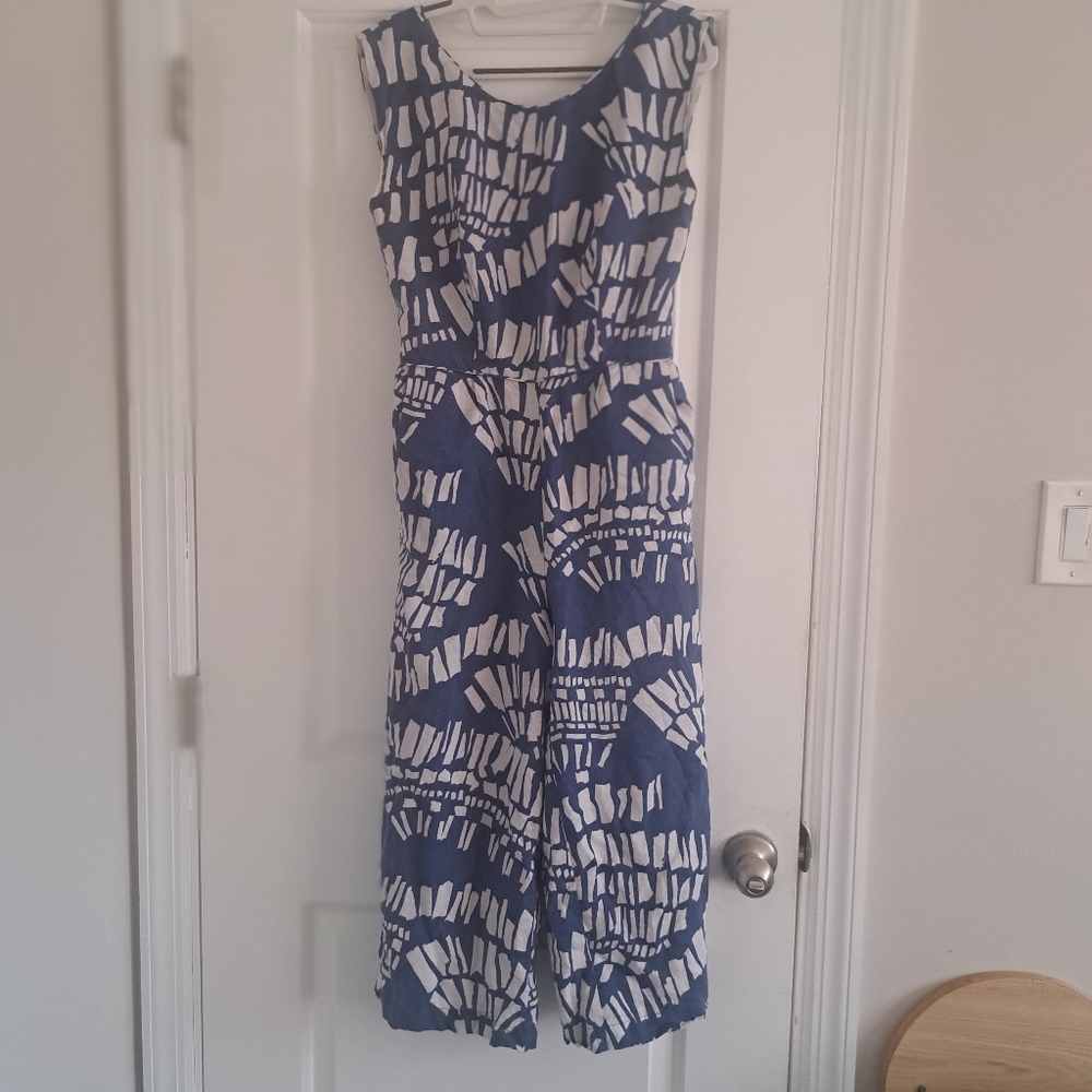 Corey Lynn Calter Blue and White Patterned Sleeveless Romper